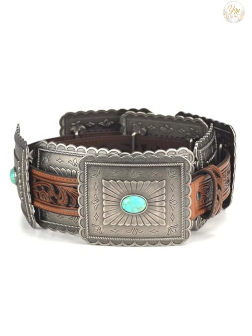 Western Leather Belt with Turquoise Concho Accents